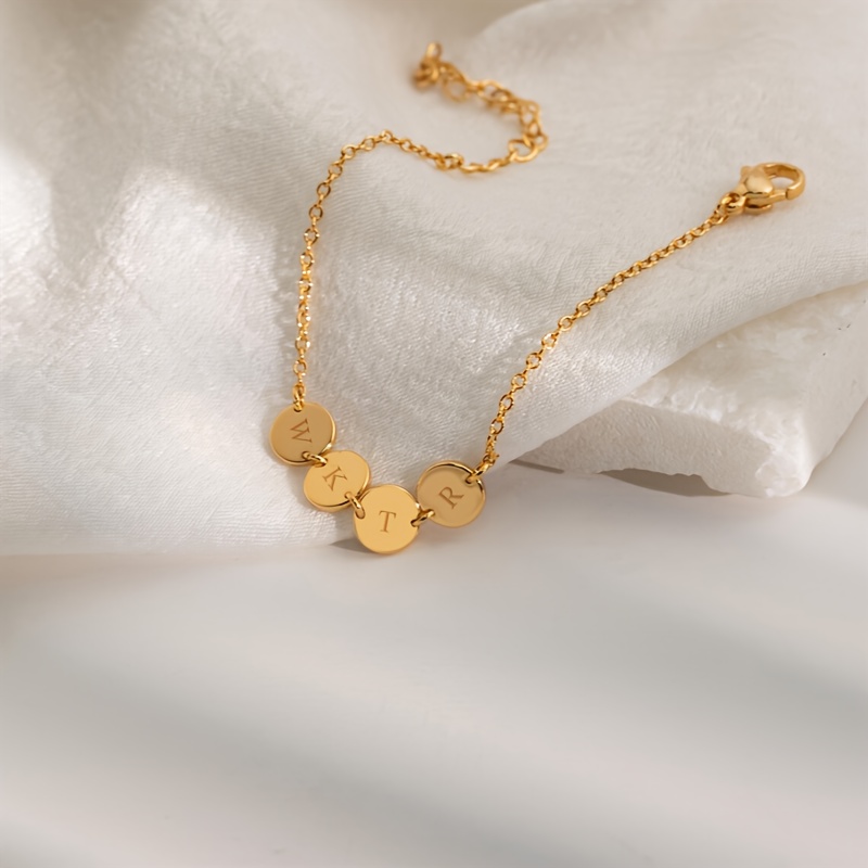 Personalized Initial Bracelet, Custom Engraved Disc Chain